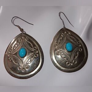Vintage native silver turquoise earrings-Preowned